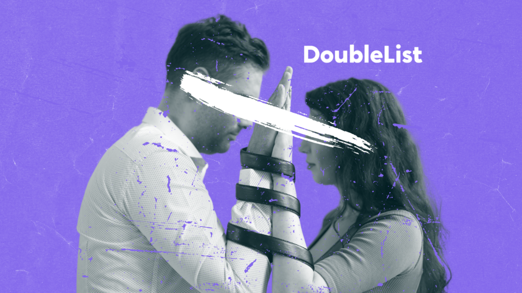 DoubleList graphic of a couple facing each other with their hands tied that displays physical intimacy.